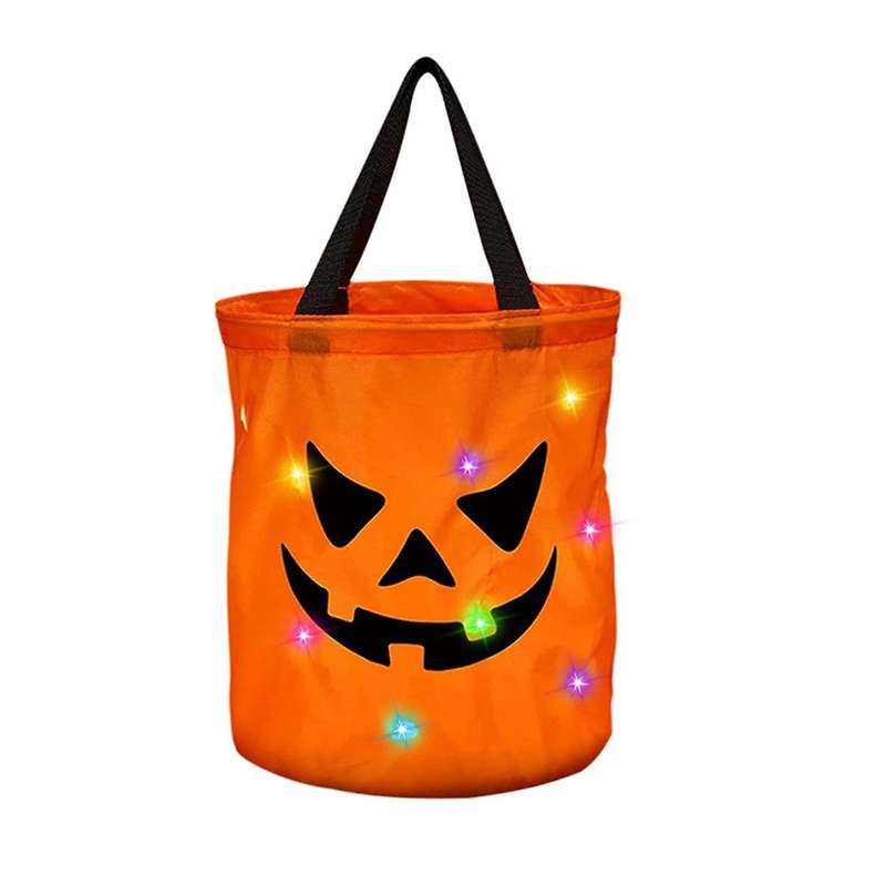 2pcs Led Light Halloween Candy Bags Collapsible Ghost Bags Multipurpose Reusable Halloween Bucket F