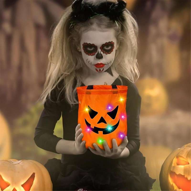 2pcs Led Light Halloween Candy Bags Collapsible Ghost Bags Multipurpose Reusable Halloween Bucket F