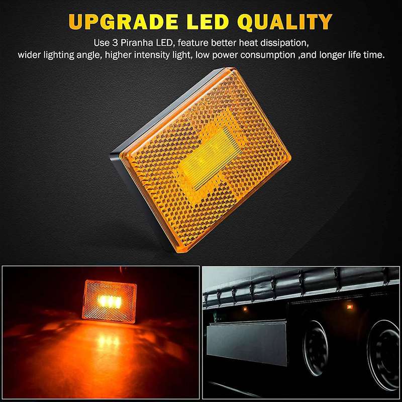 2Pcs LED Side Marker Lights, Square Stud Mount Trailer Clearance Reflex Running Lights for Truck RV