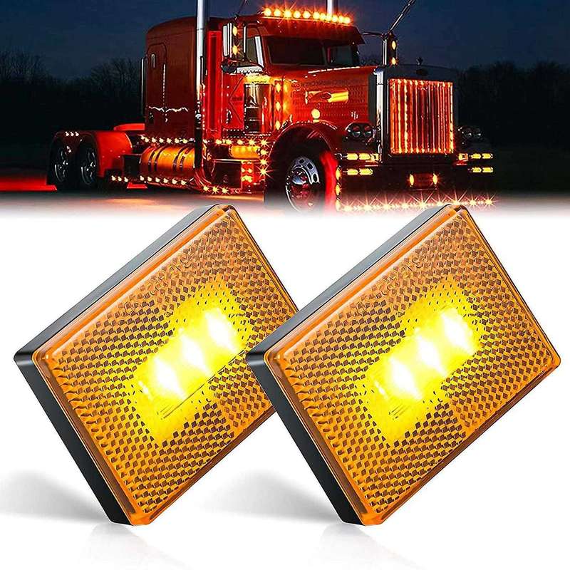 2Pcs LED Side Marker Lights, Square Stud Mount Trailer Clearance Reflex Running Lights for Truck RV