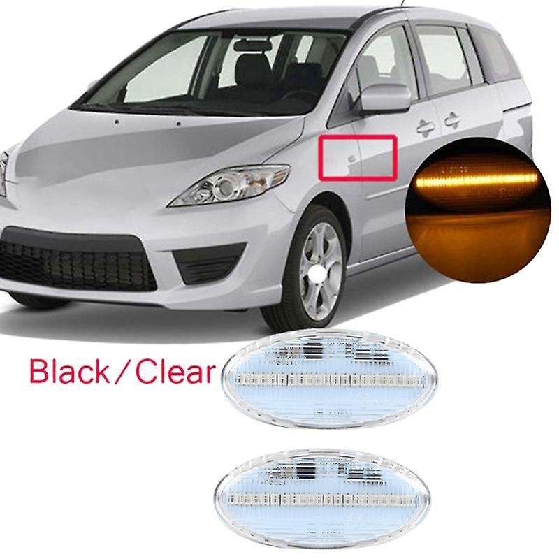 2Pcs LED Side Marker Turn Signal Light Indicator for 2 3 5 6 Bt-50 Mpv 2000-2013 Clear