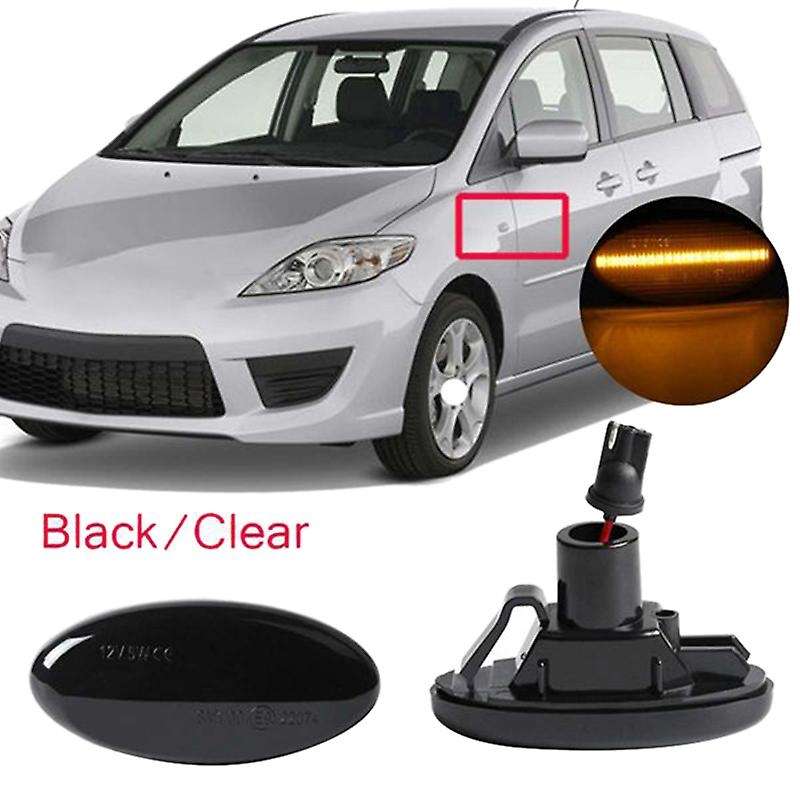 2Pcs LED Side Marker Turn Signal Light Indicator for 2 3 5 6 Bt-50 Mpv 2000-2013 Black