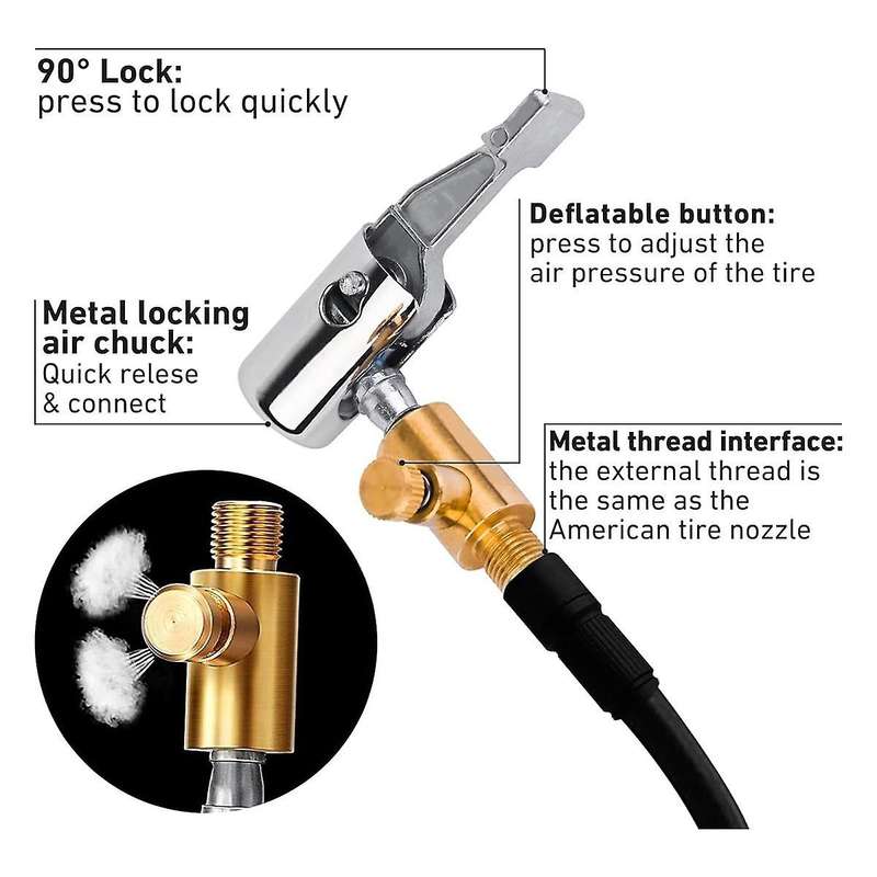 2Pcs Lock on Air Chuck Tire Inflator,Metal Locking Tire Air Chuck with Air Release Valve,8mm Standar
