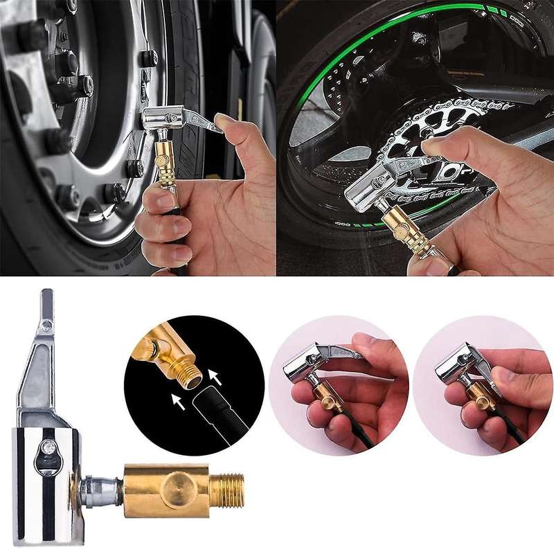 2pcs Lock On Air Chuck Tire Inflator,metal Locking Tire Air Chuck with Air Release Valve,8mm Standa