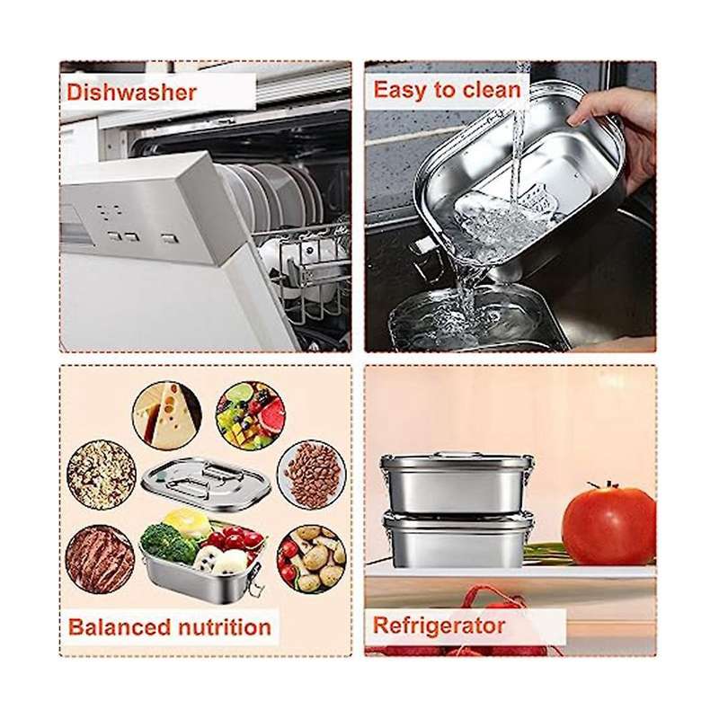 2pcs Lunch Box Stainless Steel Lunch Box Kids Adult Double Wall Metal Lunch Box Container with Airt