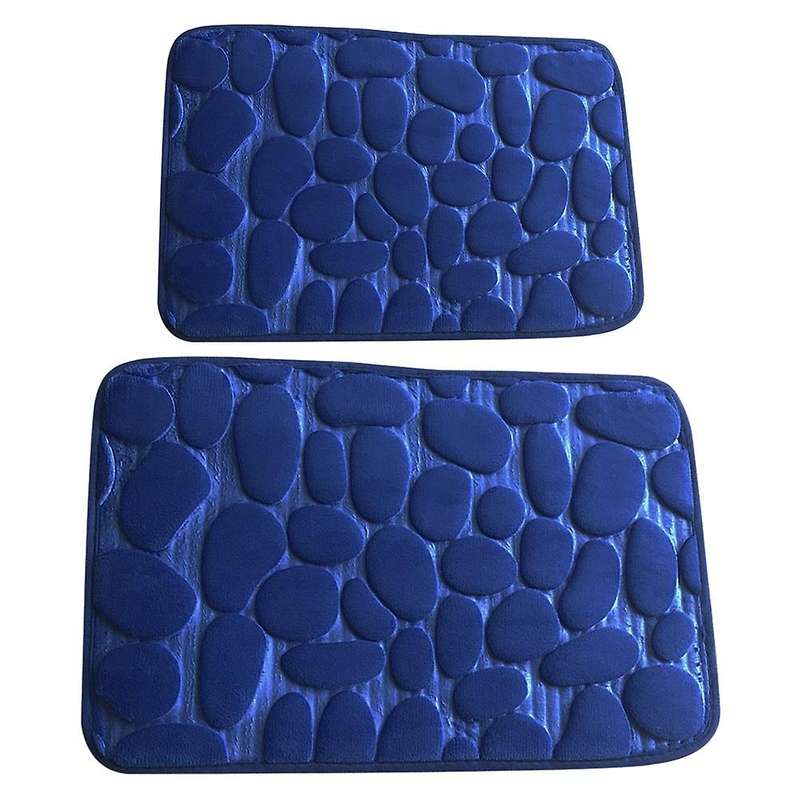 2Pcs Memory Foam Bath Mat Set, Extra Soft 2 Piece Cobblestone Bathroom Rugs Non Slip and Water Absor
