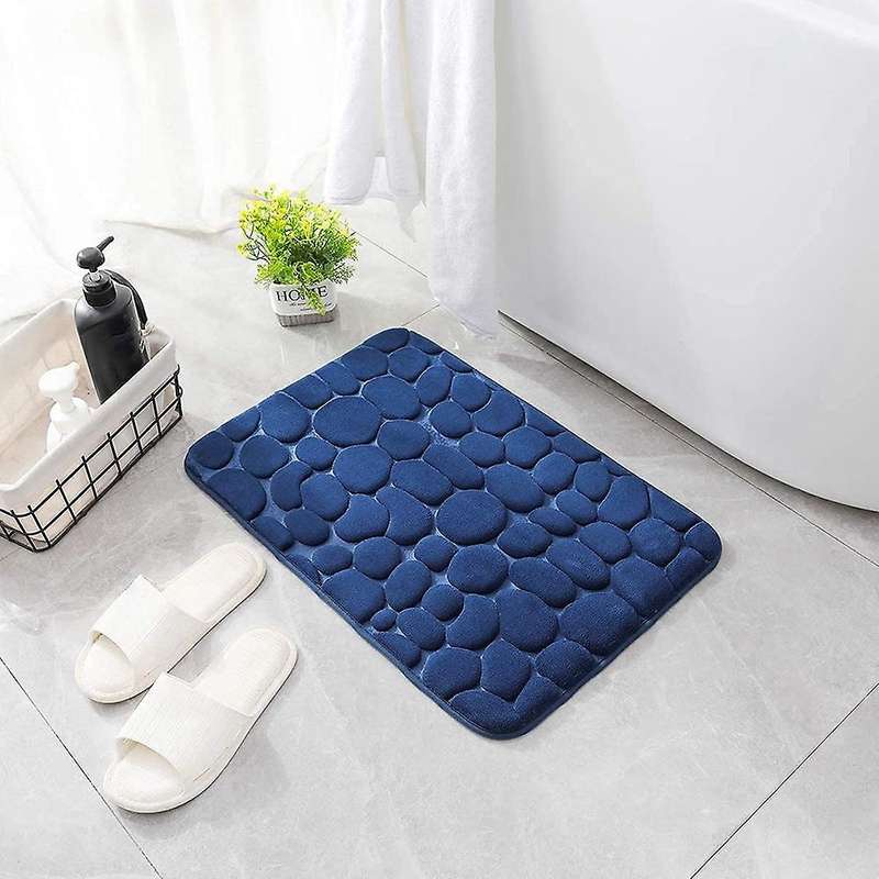 2Pcs Memory Foam Bath Mat Set, Extra Soft 2 Piece Cobblestone Bathroom Rugs Non Slip and Water Absor