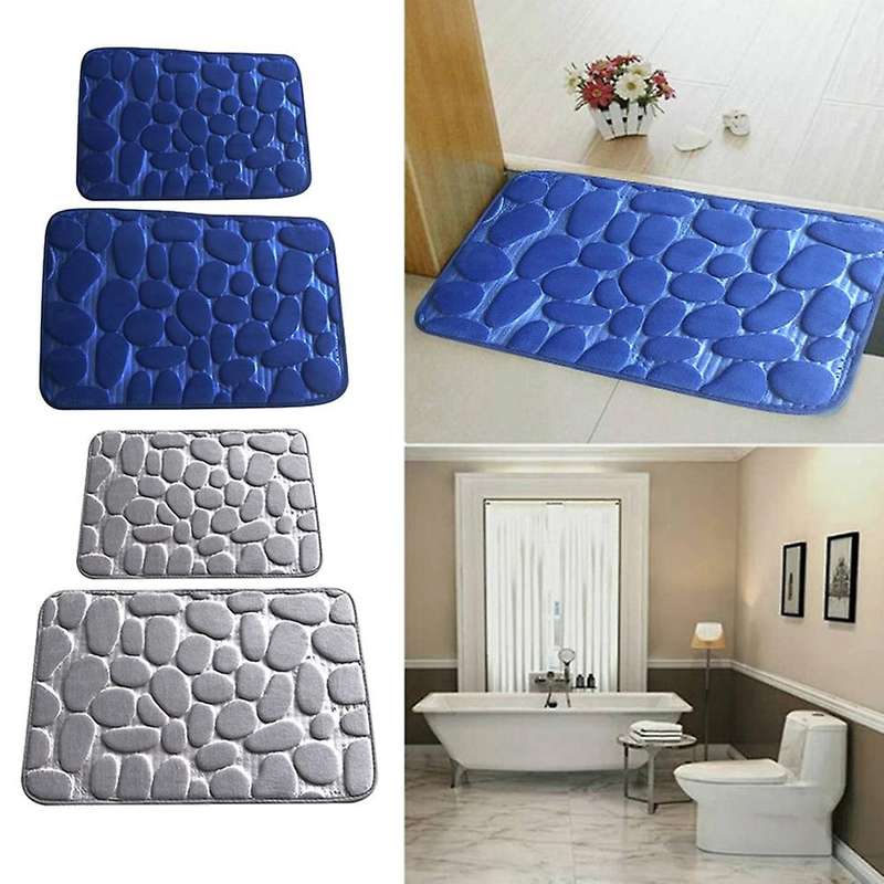 2Pcs Memory Foam Bath Mat Set, Extra Soft 2 Piece Cobblestone Bathroom Rugs Non Slip and Water Absor