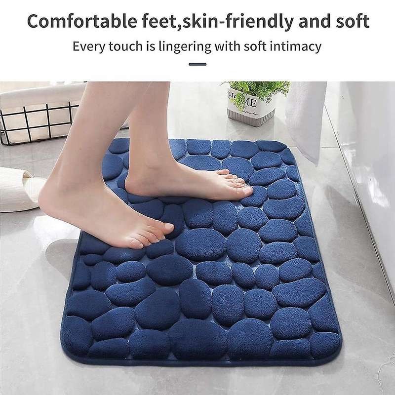 2Pcs Memory Foam Bath Mat Set, Extra Soft 2 Piece Cobblestone Bathroom Rugs Non Slip and Water Absor