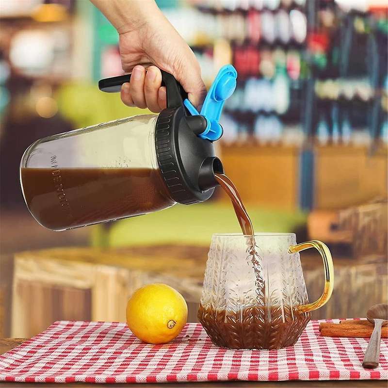 2Pcs Mason Jar Flip Cap Lid with Handle, Airtight Wide Mouth Mason Jar Lids Canning Jar Pour Spout L