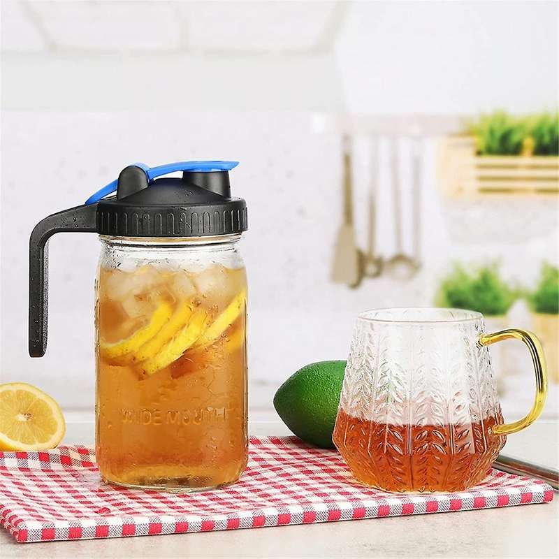 2Pcs Mason Jar Flip Cap Lid with Handle, Airtight Wide Mouth Mason Jar Lids Canning Jar Pour Spout L