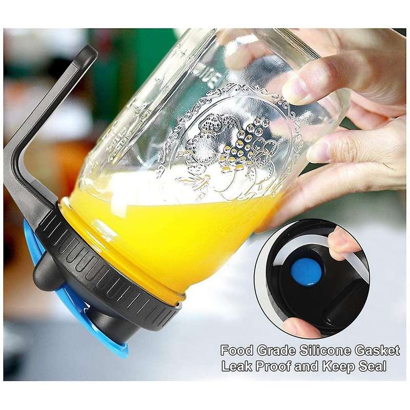 2Pcs Mason Jar Flip Cap Lid with Handle, Airtight Wide Mouth Mason Jar Lids Canning Jar Pour Spout L