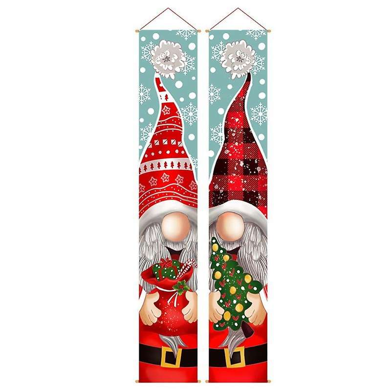 2Pcs Merry Christmas Outdoor Banner Hanging Sign Home Xmas Decoration Ornaments