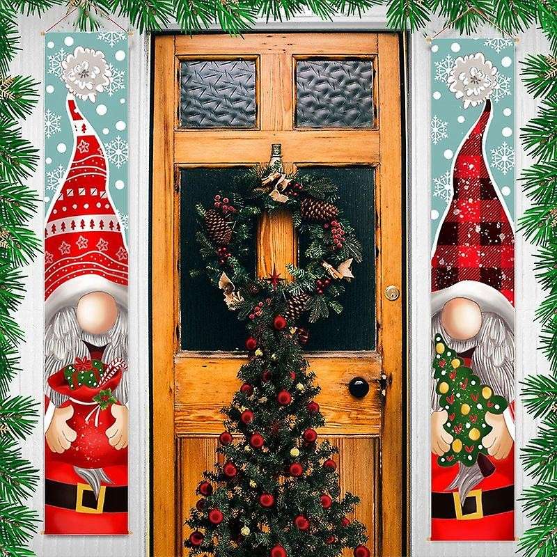 2Pcs Merry Christmas Outdoor Banner Hanging Sign Home Xmas Decoration Ornaments