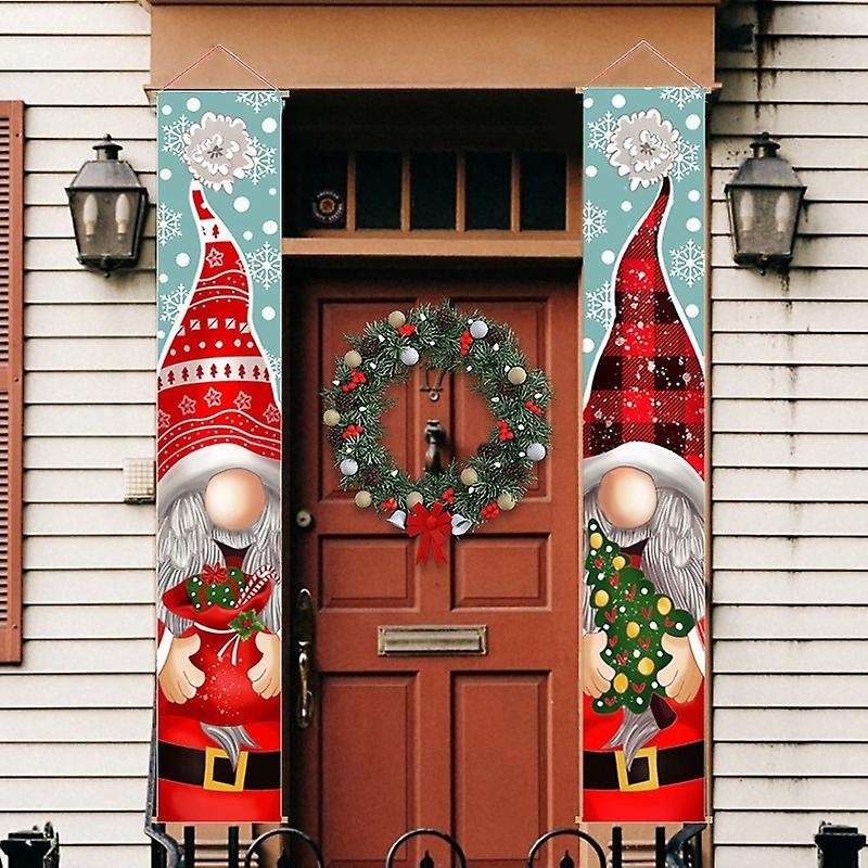 2Pcs Merry Christmas Outdoor Banner Hanging Sign Home Xmas Decoration Ornaments