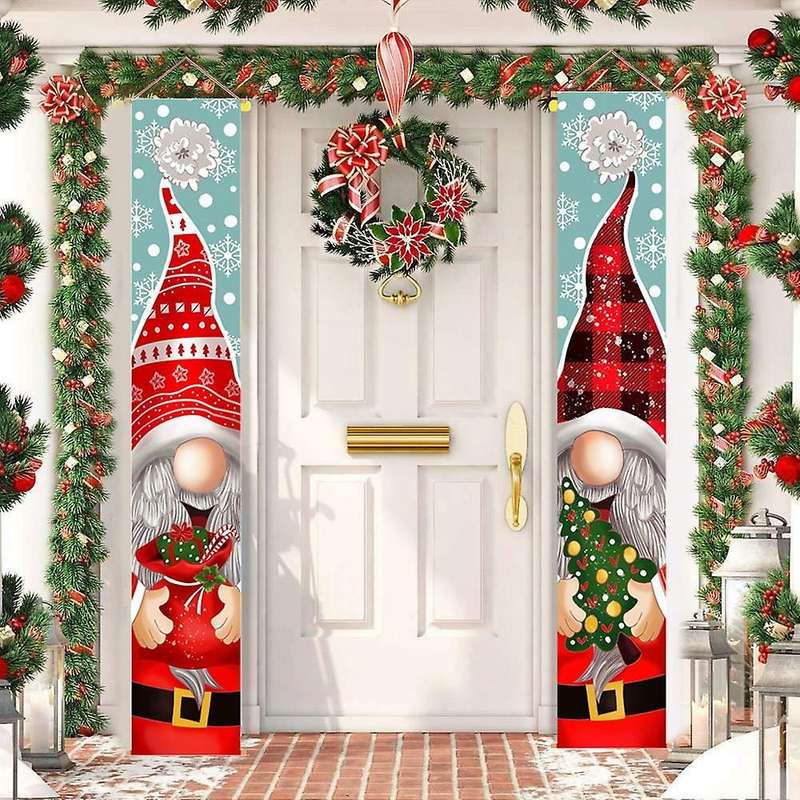 2Pcs Merry Christmas Outdoor Banner Hanging Sign Home Xmas Decoration Ornaments