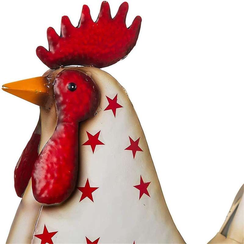 2PCS Metal Patriotic Rooster Porch Decor, Yard Chicken Figurine Sculpture, for the Fourth of July U
