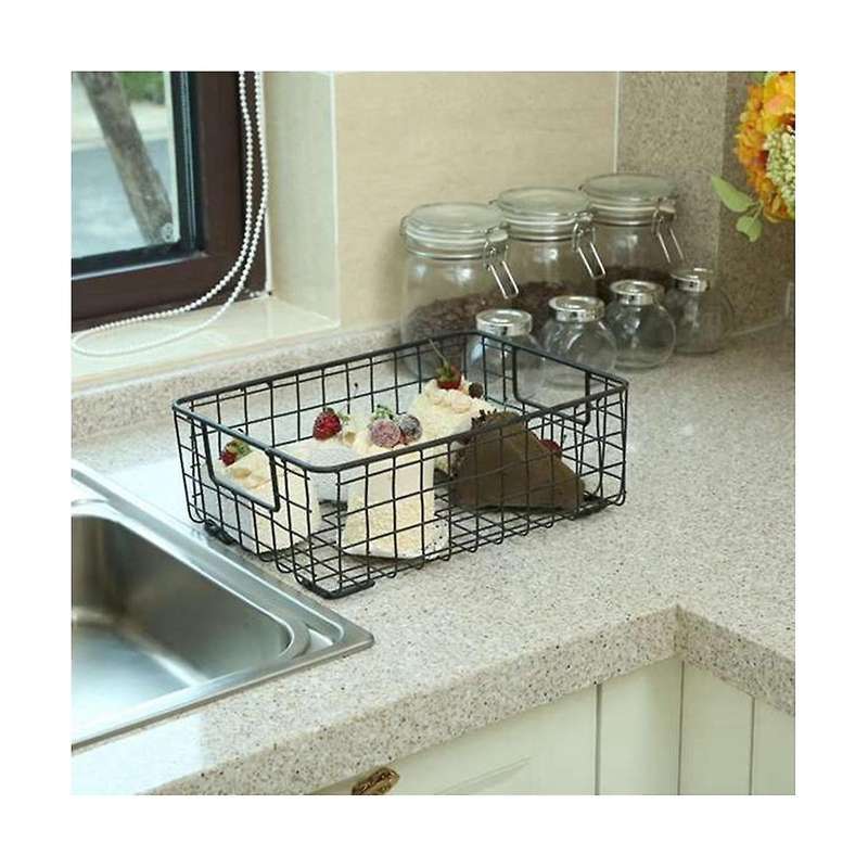 2pcs Metal Wire Storage Basket with Handle Wrought Iron Sundries Container Kitchen,white