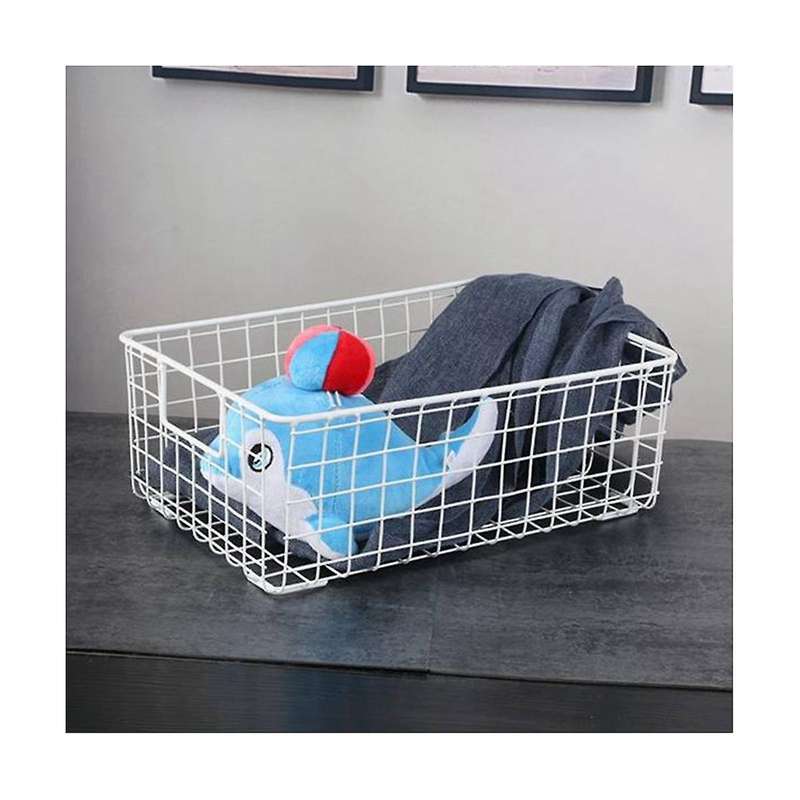 2pcs Metal Wire Storage Basket with Handle Wrought Iron Sundries Container Kitchen,white