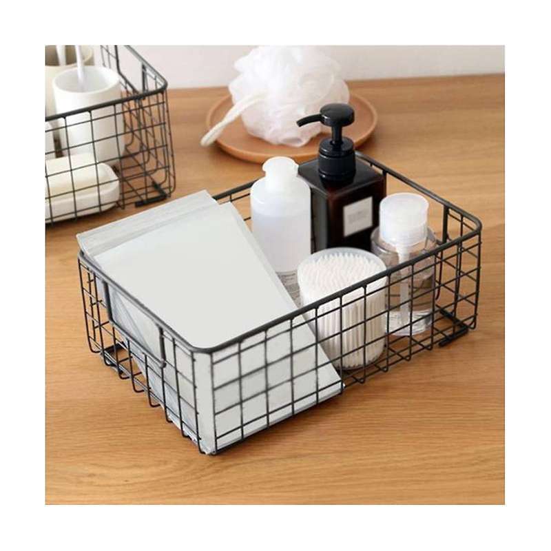 2pcs Metal Wire Storage Basket with Handle Wrought Iron Sundries Container Kitchen,white