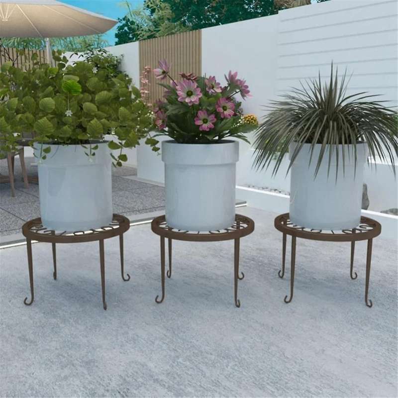 2PCS Metal Potted Plant Stand Flower Pot Round Rustproof Iron Planter Holder Rack Heavy Duty Wrough