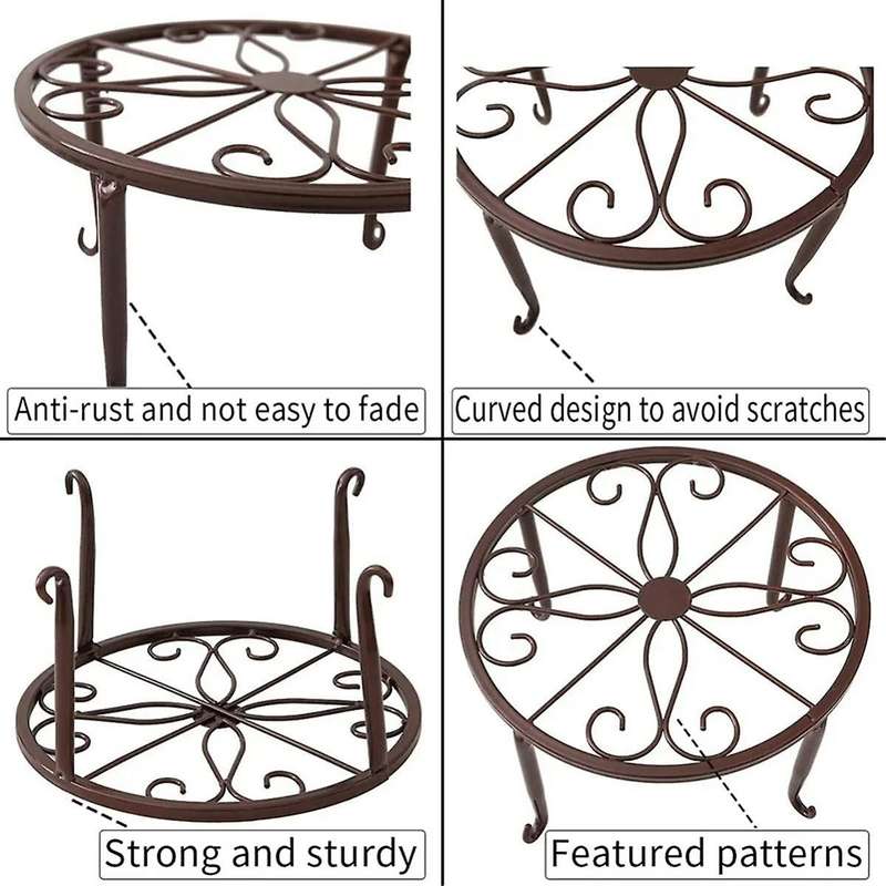 2PCS Metal Potted Plant Stand Flower Pot Round Rustproof Iron Planter Holder Rack Heavy Duty Wrough