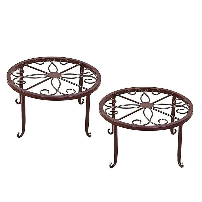 2PCS Metal Potted Plant Stand Flower Pot Round Rustproof Iron Planter Holder Rack Heavy Duty Wrough