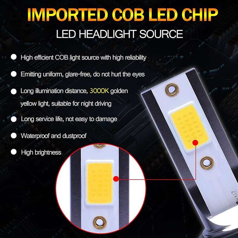 2Pcs Mini LED Headlight Bulbs Conversion Kit FOG Driving Light Hi-Low Lamps DRL 3000K Yellow-Plug an