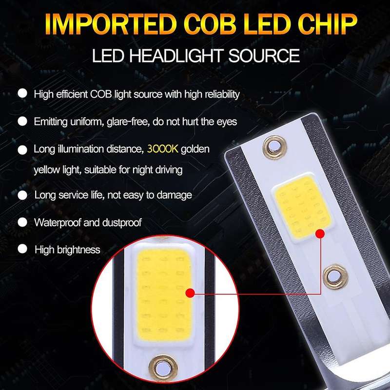 2Pcs Mini LED Headlight Bulbs Conversion Kit FOG Driving Light Hi-Low Lamps DRL 3000K Yellow-Plug an