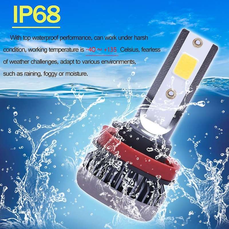 2Pcs Mini LED Headlight Bulbs Conversion Kit FOG Driving Light Hi-Low Lamps DRL 3000K Yellow-Plug an