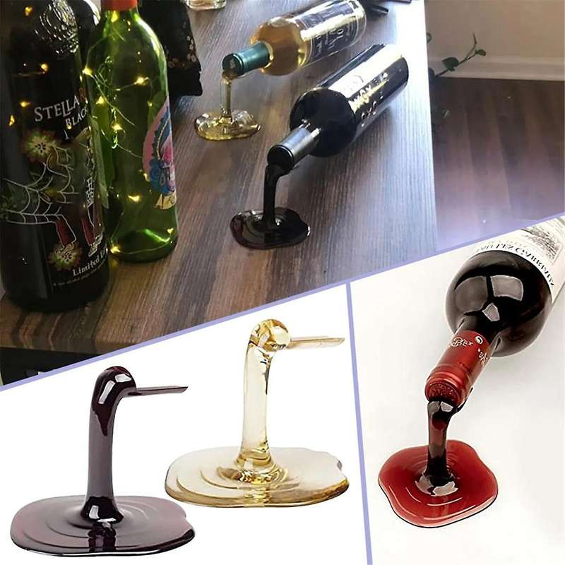 2PCS Mini Wine Bottle Stand Red Gold Individuality Acrylic Spilled Holder Desktop Rack Ornament