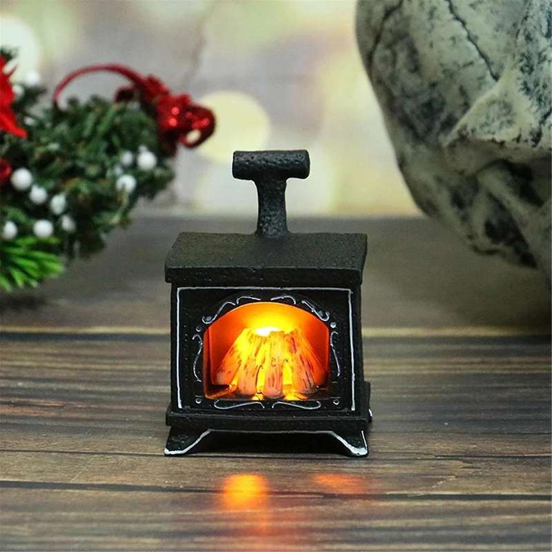2PCS Miniature Simulation Mini Illuminated Fireplace Model DIY Accessories