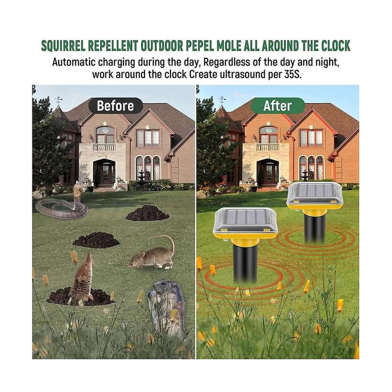 2pcs Mole Repellent Solar Ultrasonic Vole Repellent Outdoor Pest Mole Repellent Solar Powered
