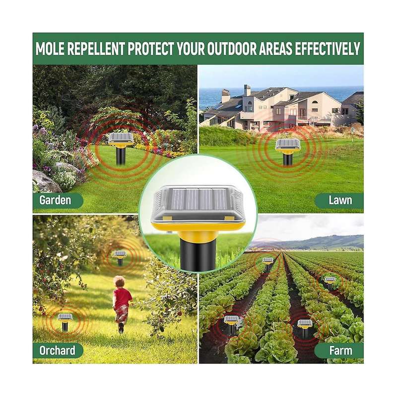 2pcs Mole Repellent Solar Ultrasonic Vole Repellent Outdoor Pest Mole Repellent Solar Powered