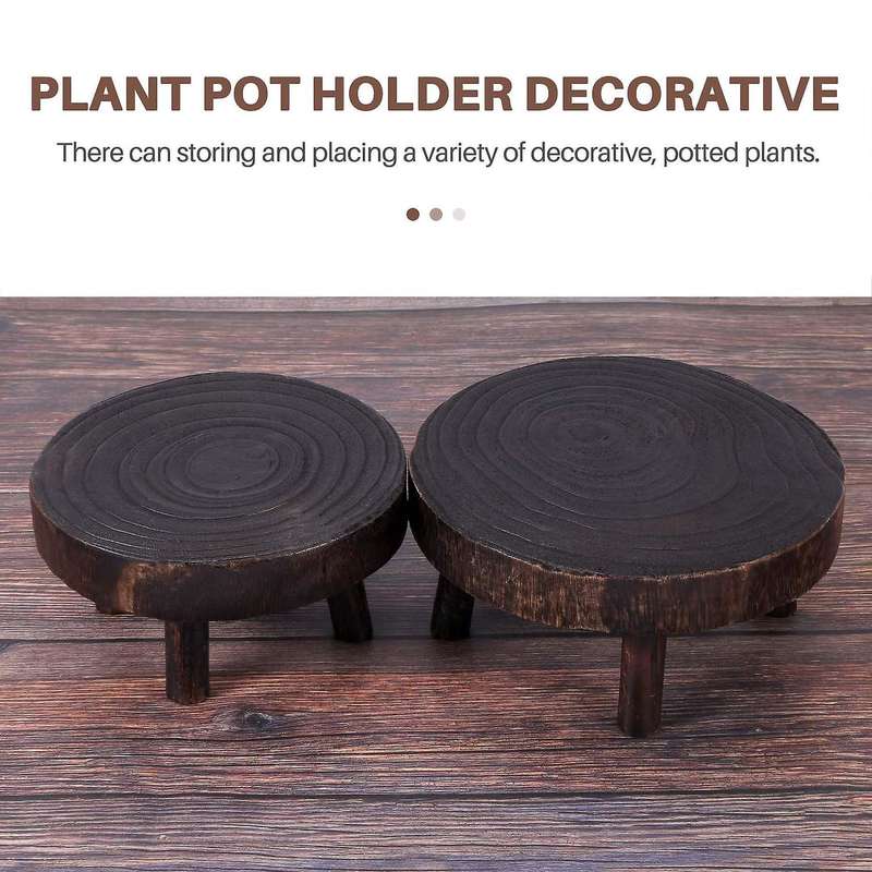 2pcs Mini Wooden Stool Flower Display Stand, Potted Plant Shelf Bonsai Rack, Vintage Wood Grain Gar