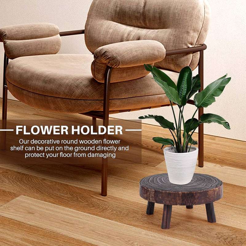 2pcs Mini Wooden Stool Flower Display Stand, Potted Plant Shelf Bonsai Rack, Vintage Wood Grain Gar