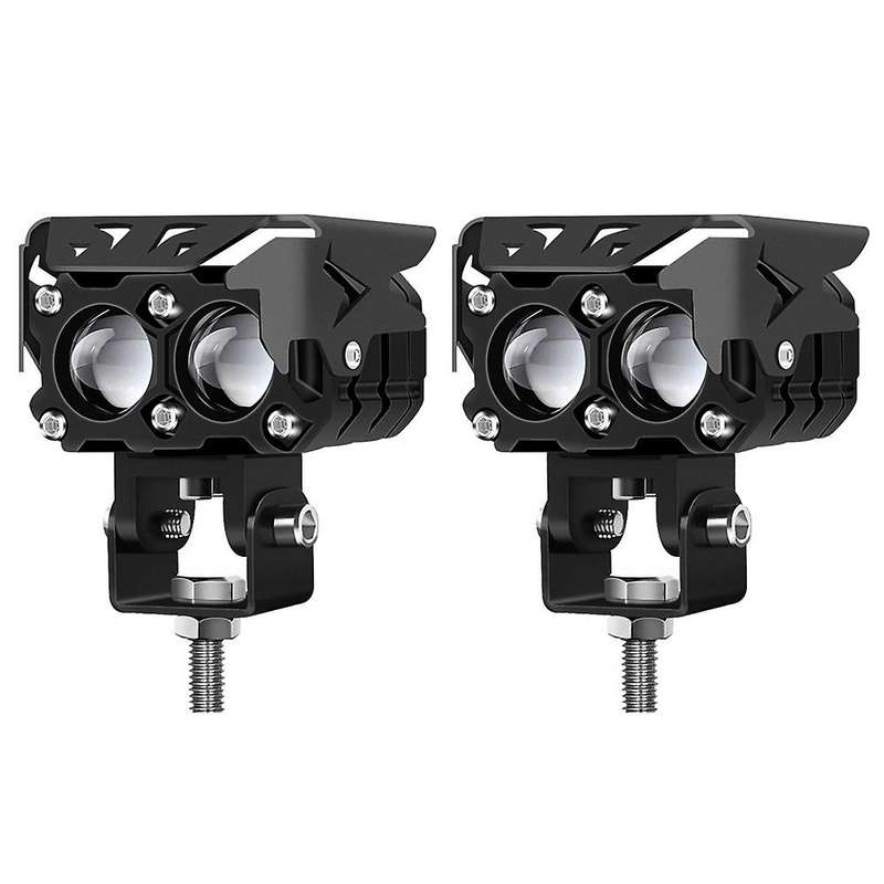 2Pcs Motorcycle LED Spotlight Yellow and White Double Color Lens High/Low Beam Fog Light Headlight A
