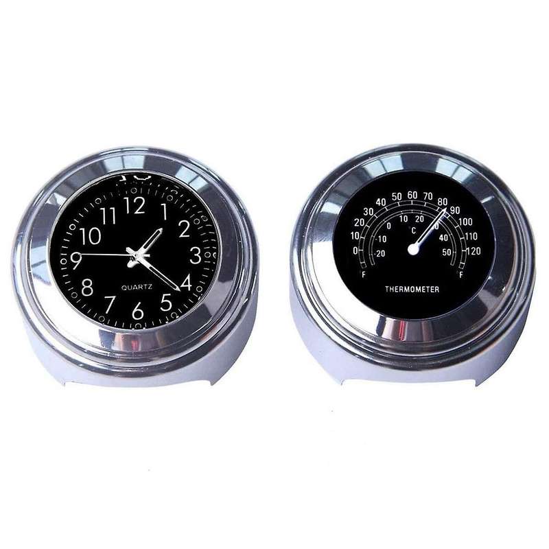 2PCS Motorcycle Quartz Clock and Thermometer 7/8Inch Waterproof Bike Handlebar Watch Aluminum Univer