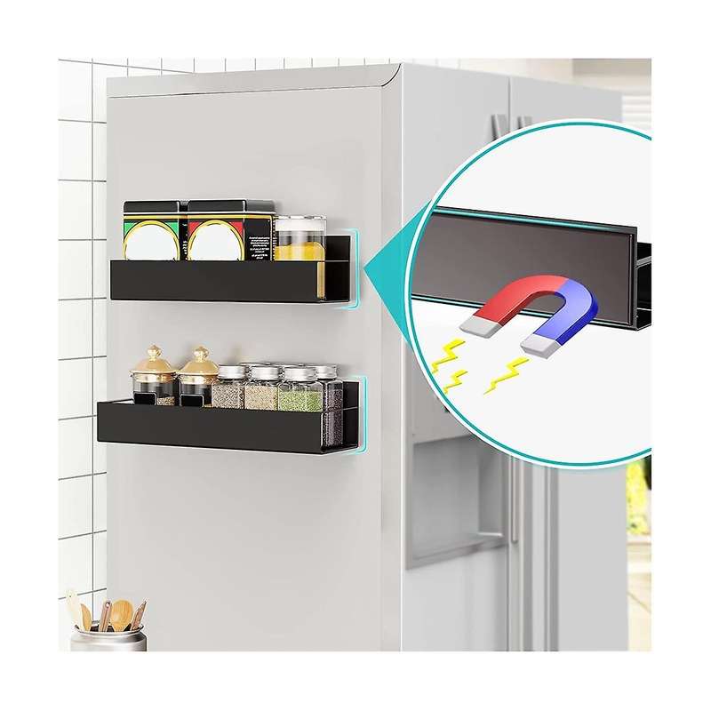 2pcs Moveable Fridge Magnetic Spice Racks Metal Black
