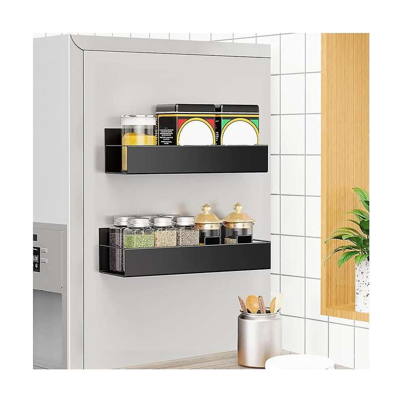2pcs Moveable Fridge Magnetic Spice Racks Metal Black