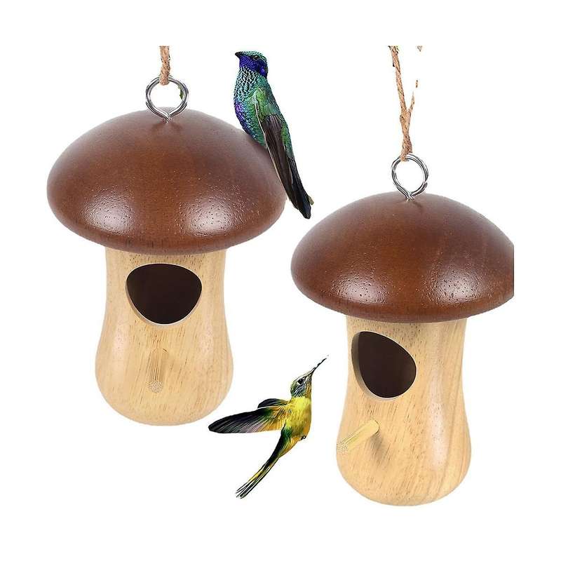 2pcs Mushroom Shape Garden Yard Decoration Sparrow Cage Swallow Bird House Tree Hanging Feeder Bird