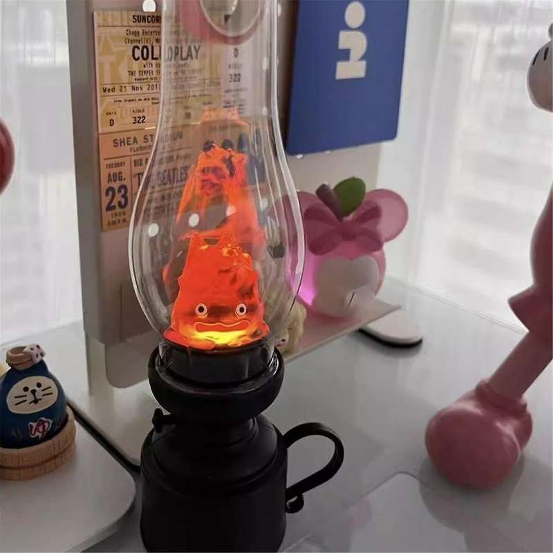 2pcs Night Light Kerosenes Candle Light Flameless Candle Holder Cartoon Anime Flame Lamp Decoration