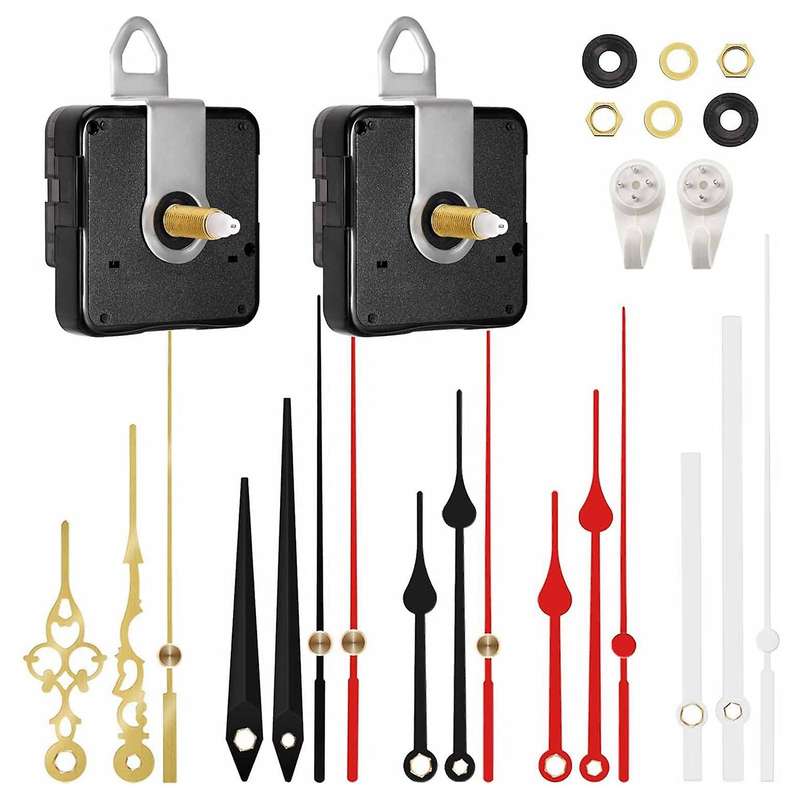 2Pcs Non-Ticking Quartz Clock Motor Kit Movement Mechanism with 5 Different Hand DIY Wall Clock Part