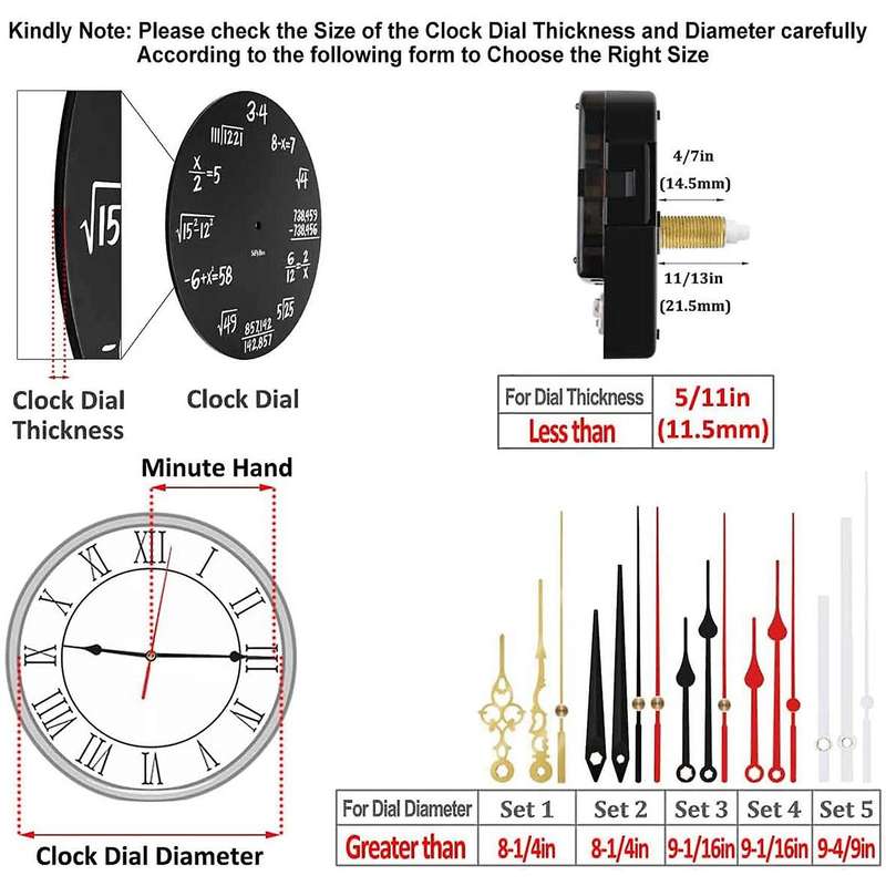 2Pcs Non-Ticking Quartz Clock Motor Kit Movement Mechanism with 5 Different Hand DIY Wall Clock Part