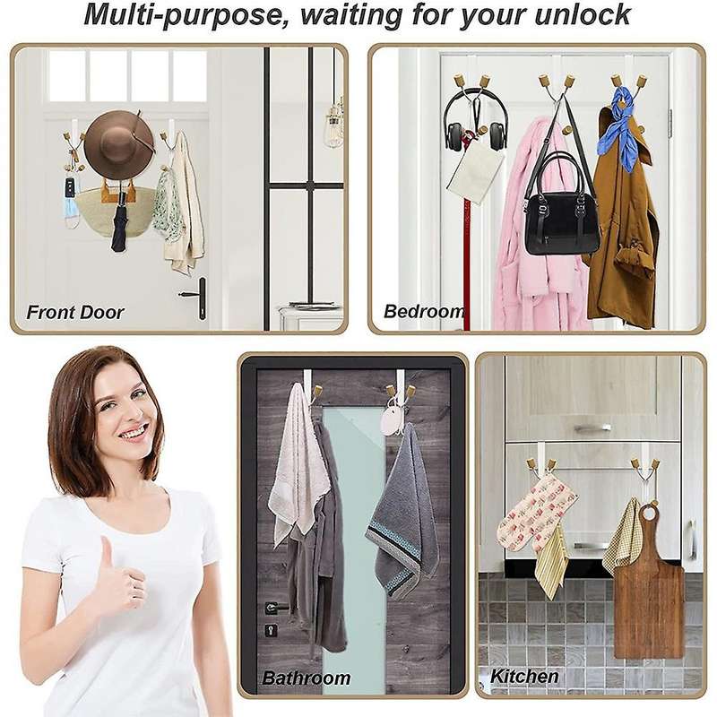 2Pcs over the Door Hooks, Towel Rack Hooks for Hanging Coats Hats Towels Bathrooms Living Room with