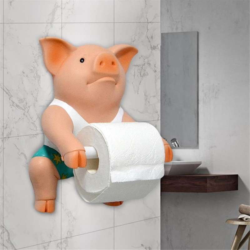 2PCS Pig Funny Toilet Paper Holder Toilet Organizer Wall Mounted Animal Figurine Toilet Tissue Hold