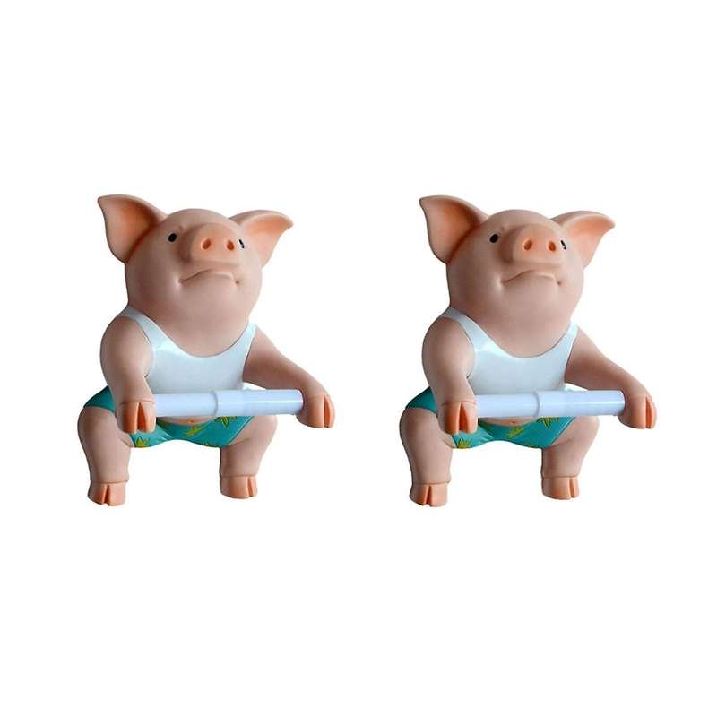 2PCS Pig Funny Toilet Paper Holder Toilet Organizer Wall Mounted Animal Figurine Toilet Tissue Hold