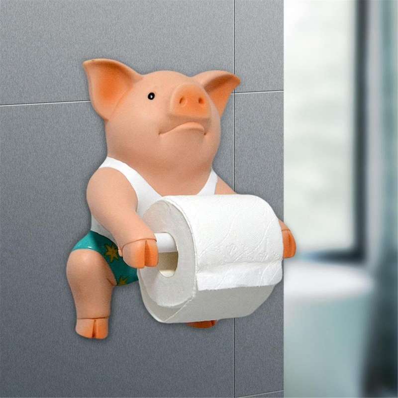 2PCS Pig Funny Toilet Paper Holder Toilet Organizer Wall Mounted Animal Figurine Toilet Tissue Hold