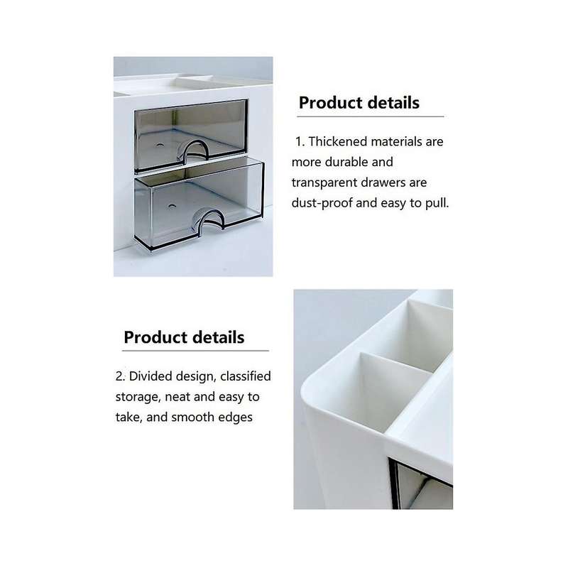 2pcs Pink+blue Simple Transparent Drawer Storage Box Children's Student Office Desktop Ornaments Pen
