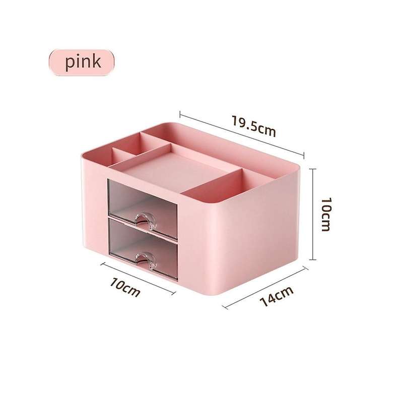 2pcs Pink+blue Simple Transparent Drawer Storage Box Children's Student Office Desktop Ornaments Pen